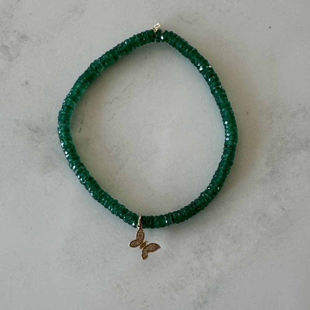 Elegant Green Beaded Bracelet with Butterfly Charm